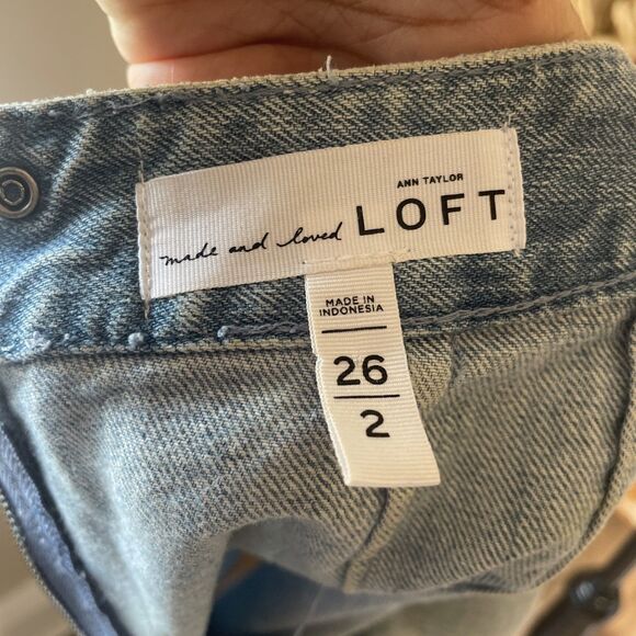 Ann Taylor LOFT Denim Wrap Jeans Skirt Raw Hem High Waist Mini Western Size 26/2 - Picture 5 of 6